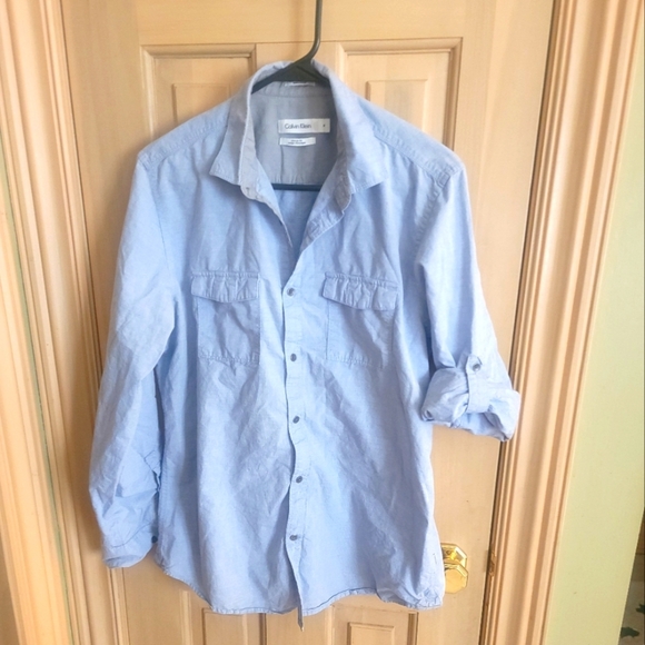 Mens sz M Calvin Klein Casual Blue shirt Long Sleeve can be rolled up - Picture 1 of 9